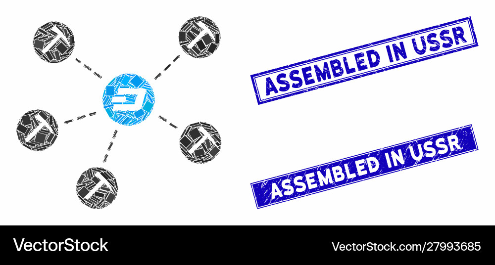 Dash mining network mosaic and grunge rectangle Vector Image
