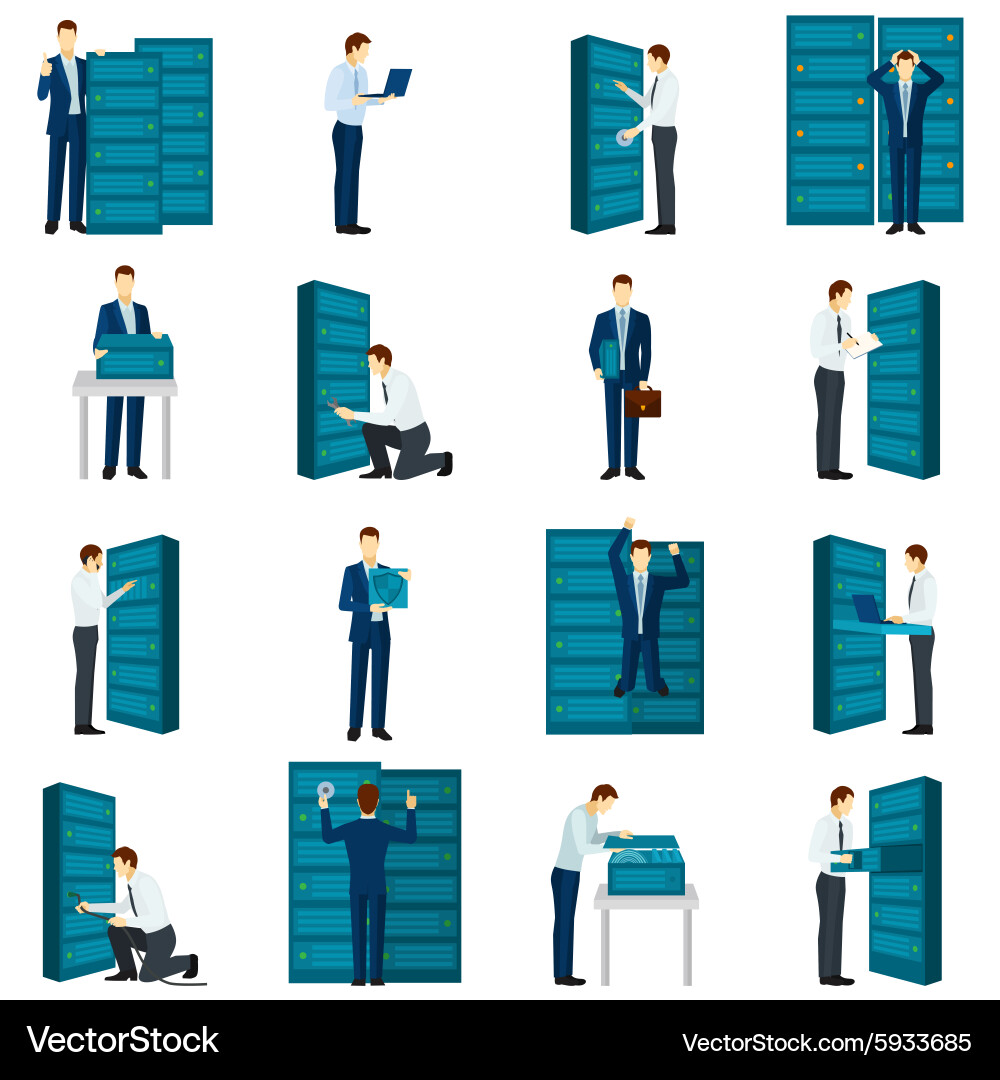 Datacenter Icons - Servers & People Vector Image