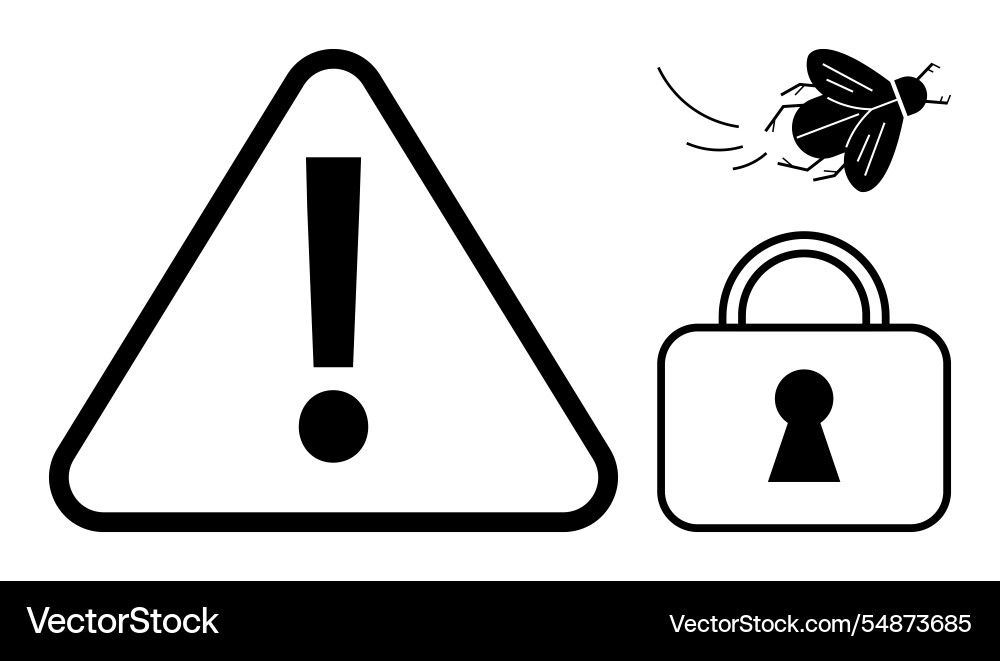 Exclamation point inside triangle flying bug Exclamation point inside triangle flying bug vector image