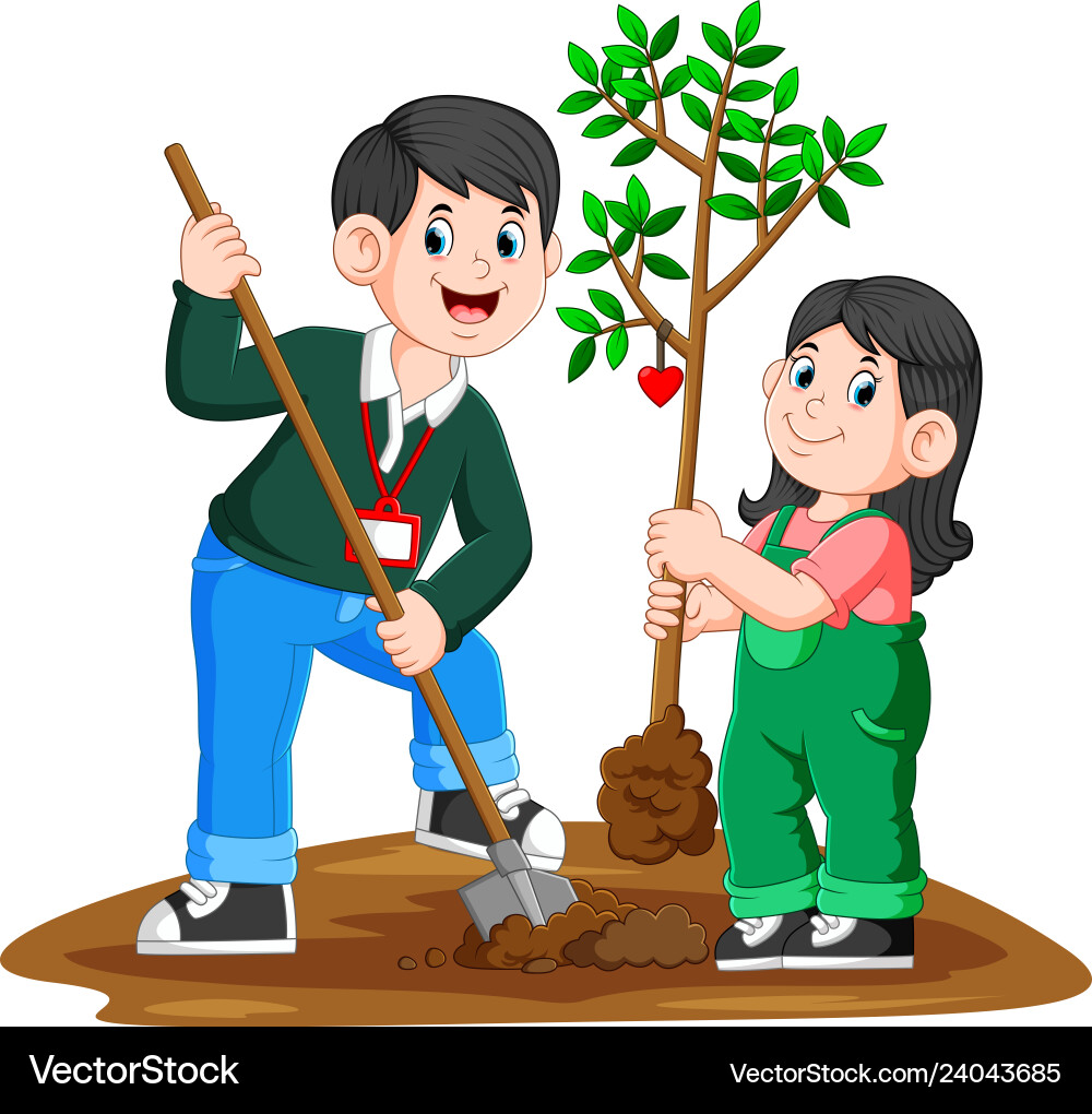 Father and Daughter Planting a Tree Royalty Free Vector