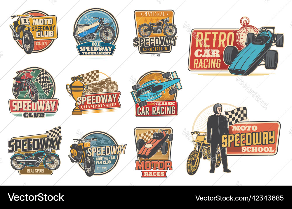 Retro Speedway & Car Racing Icons vector image