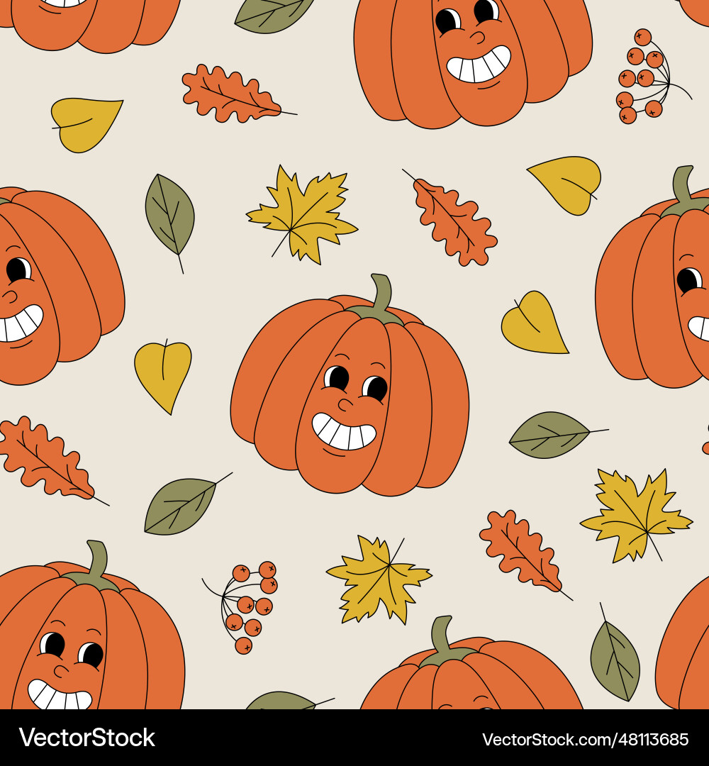 Seamless pattern with smiling pumpkin character Seamless pattern with smiling pumpkin character vector image