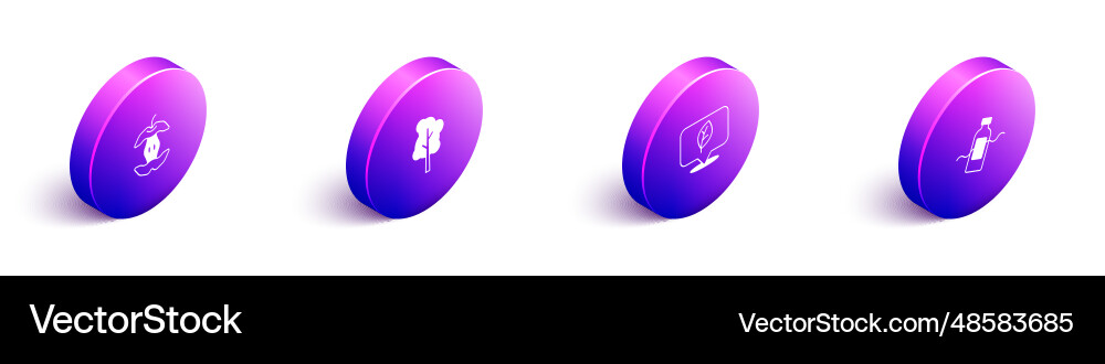 Set isometric apple core tree location with leaf Vector Image