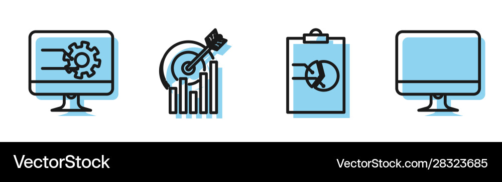Set line clipboard with graph chart computer vector image