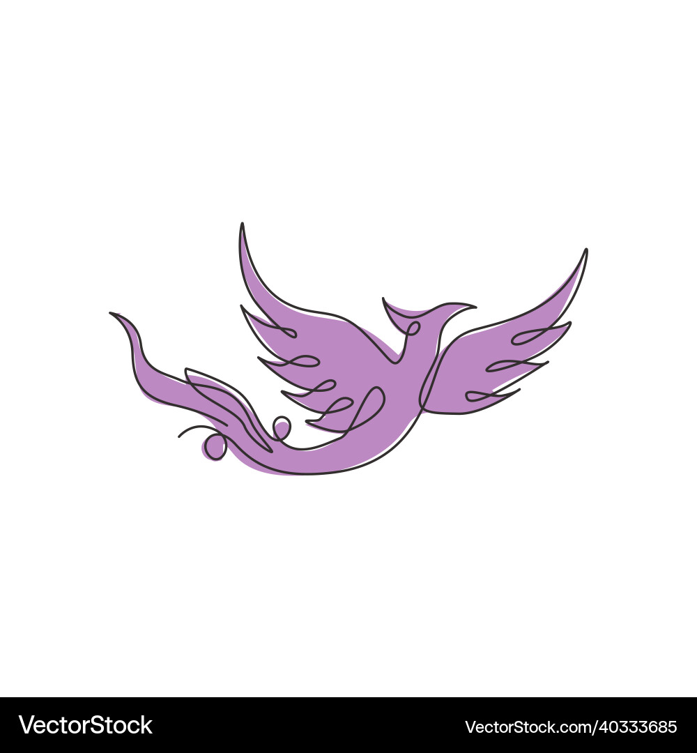 Single continuous line drawing of flame phoenix Single continuous line drawing of flame phoenix Vector Image
