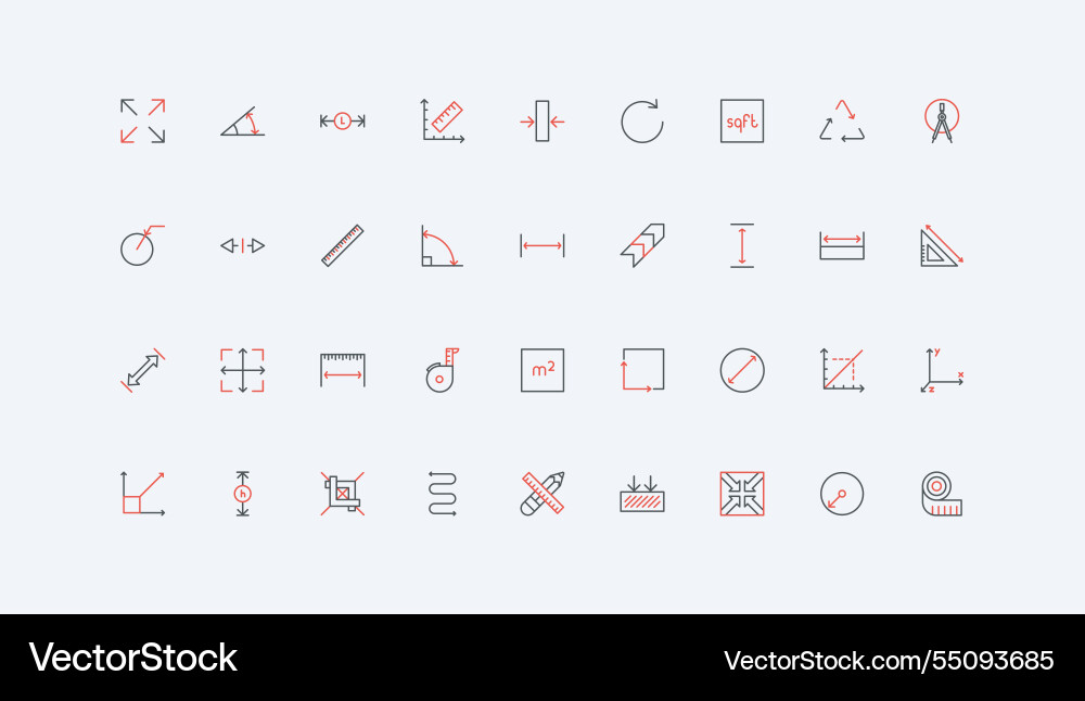 Size and distance length width depth measure Size and distance length width depth measure vector image