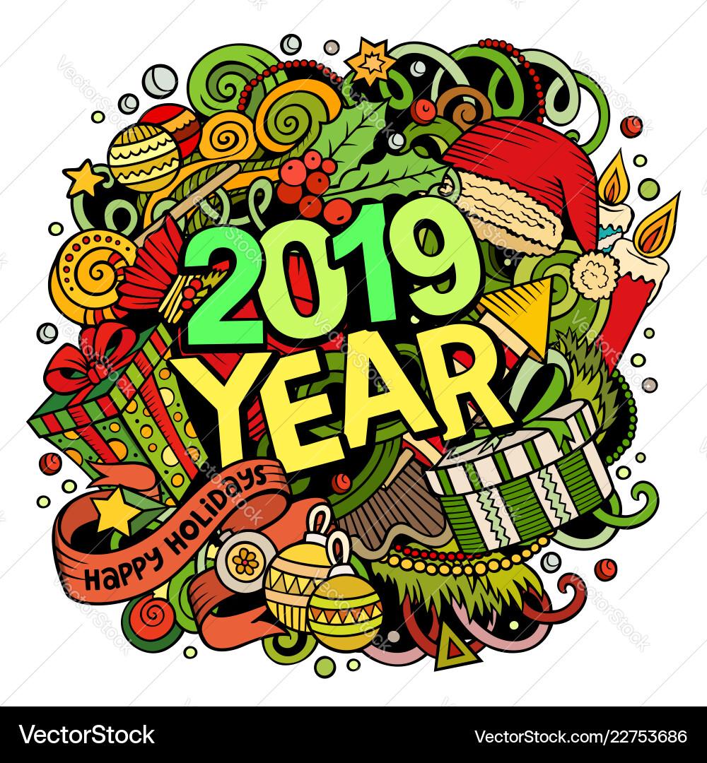 2019 doodles new year objects vector image