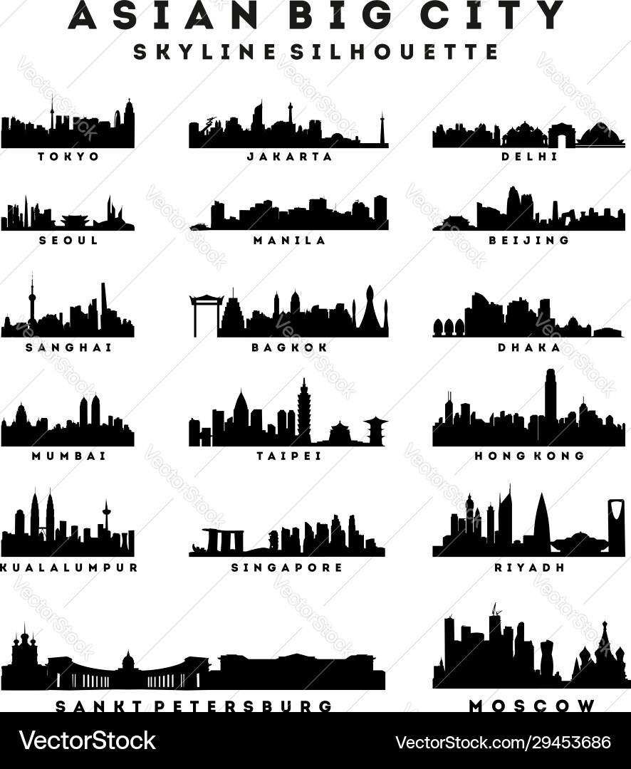 Asian City Skylines - Silhouette Collection Vector Image