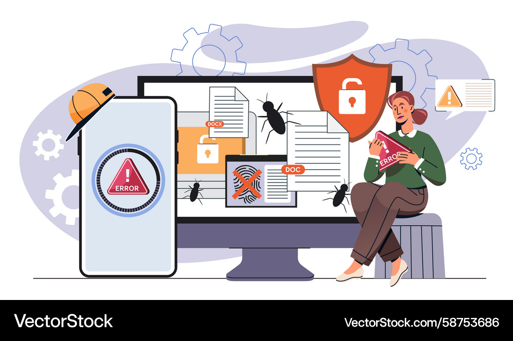 Cybersecurity Error Detection Vector Image