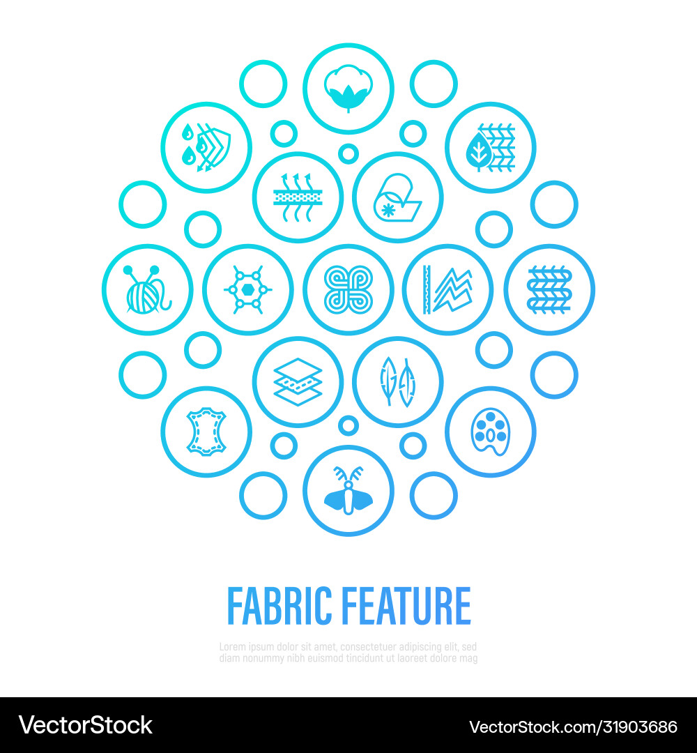 Fabric feature concept thin line icons in circle Fabric feature concept thin line icons in circle vector image