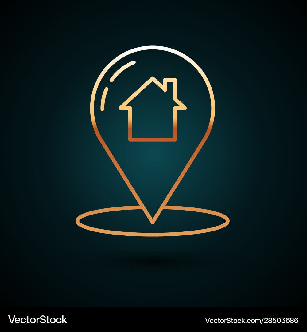 Gold line map pointer with house icon isolated Gold line map pointer with house icon isolated vector image