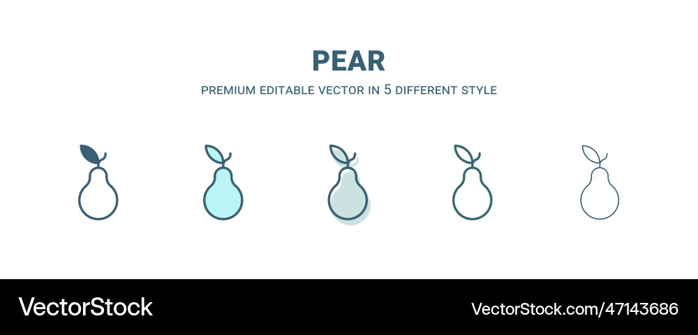 Pear icon in 5 different style outline filled two Vector Image