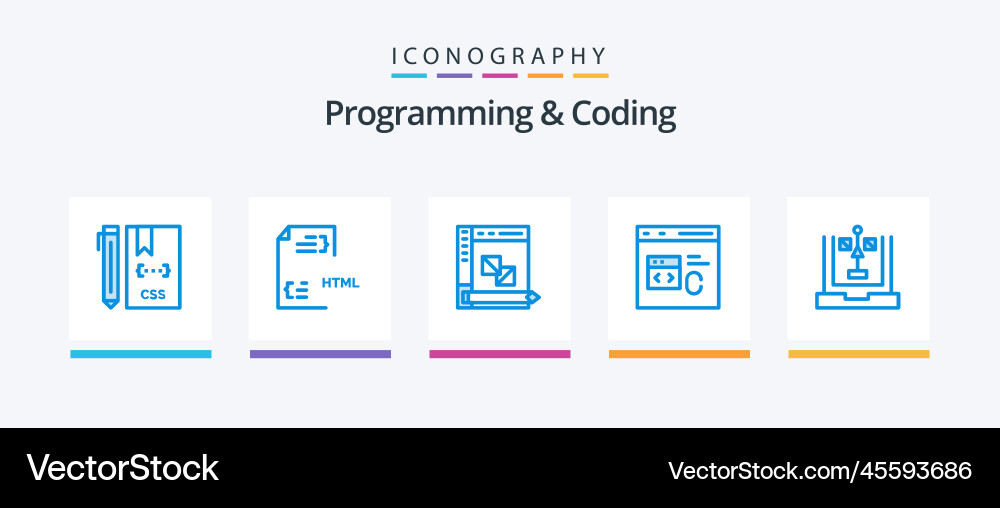 Programming and coding blue 5 icon pack including vector image
