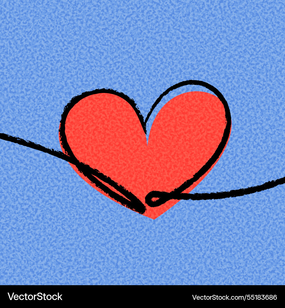 Red heart with black outline on textured blue Red heart with black outline on textured blue vector image