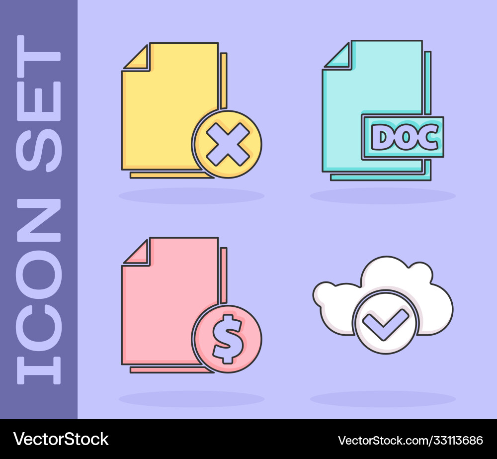 Set cloud with check mark delete file document Set cloud with check mark delete file document vector image