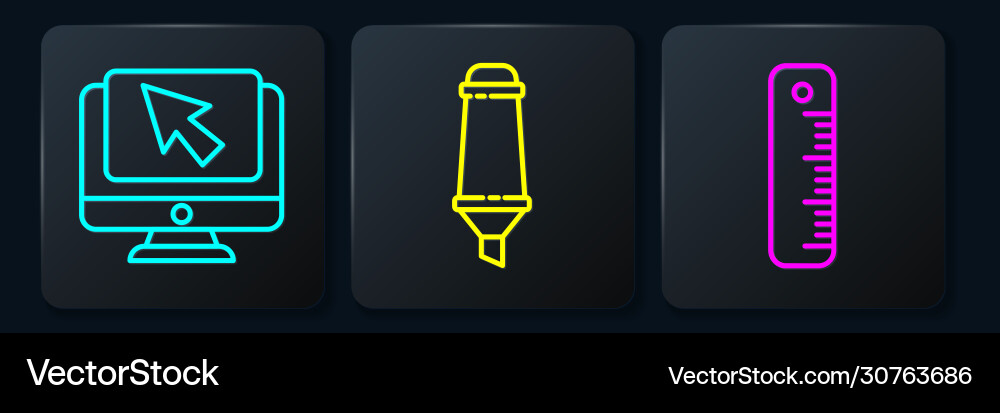 Set line computer monitor and cursor ruler Set line computer monitor and cursor ruler vector image