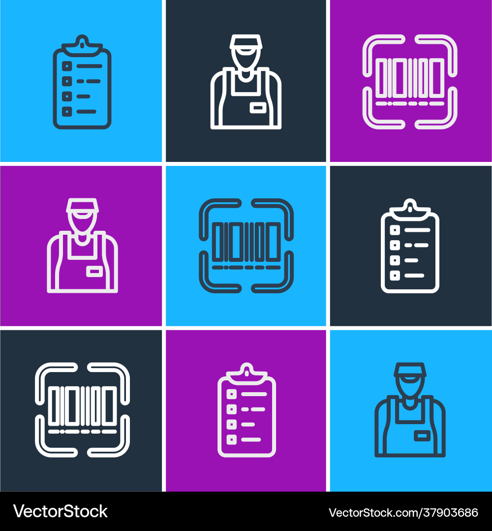 Set line shopping list scanner scanning bar code Set line shopping list scanner scanning bar code vector image