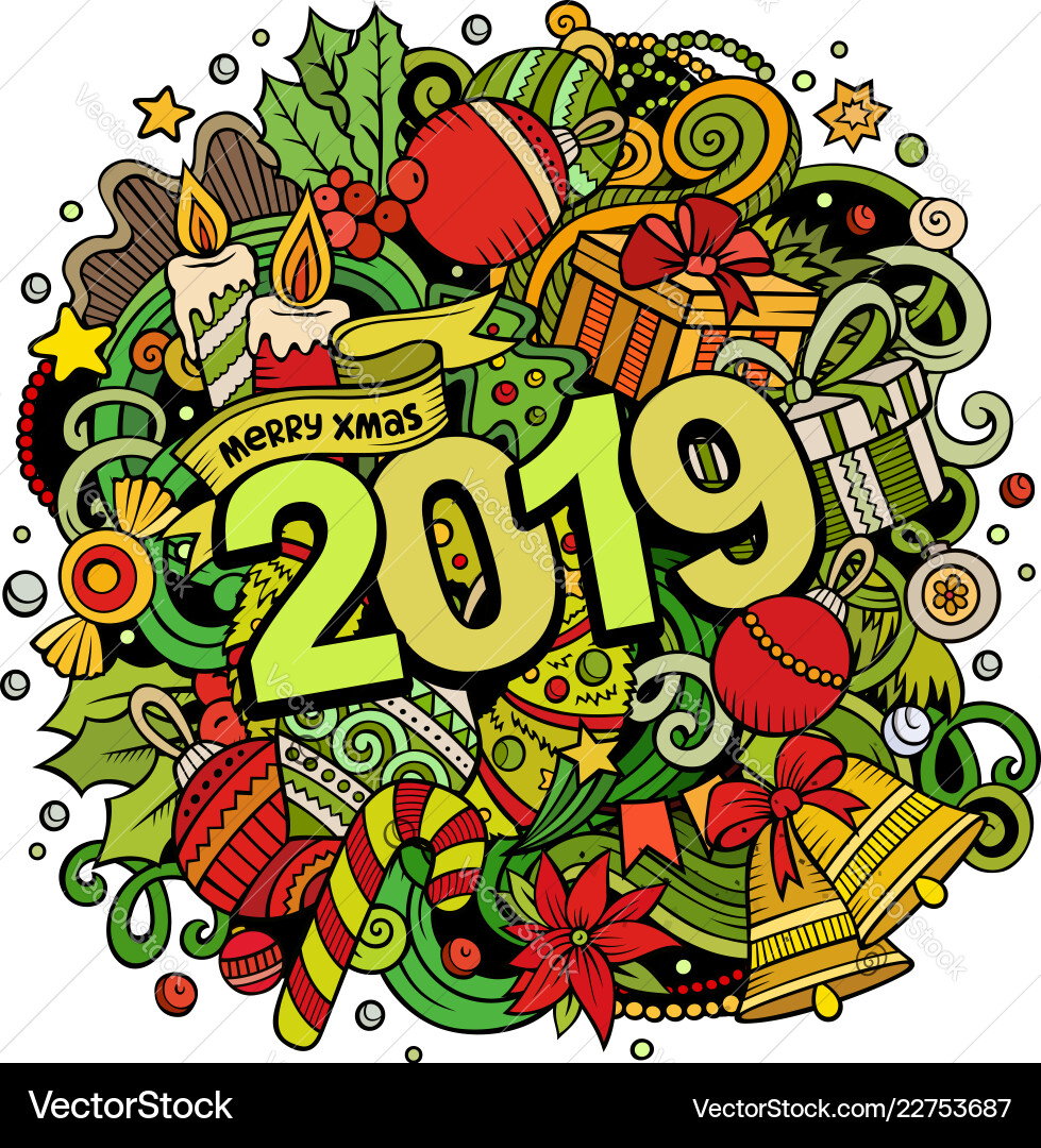 2019 doodles new year objects 2019 doodles new year objects vector image