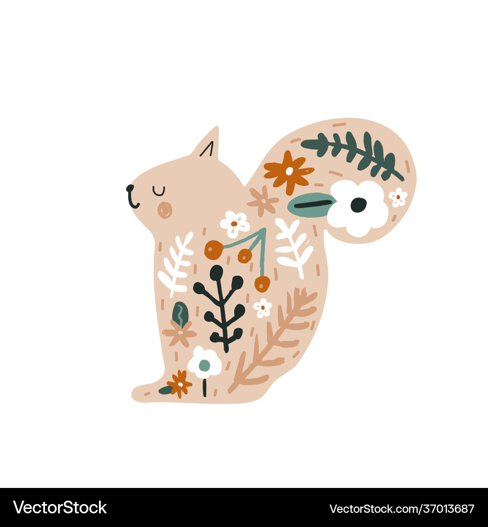 Cute floral squirrel print perfect for t-shirt Cute floral squirrel print perfect for t-shirt vector image