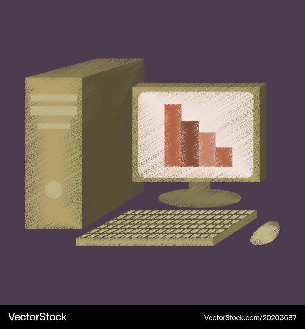 Flat shading style icon office computer Vector Image