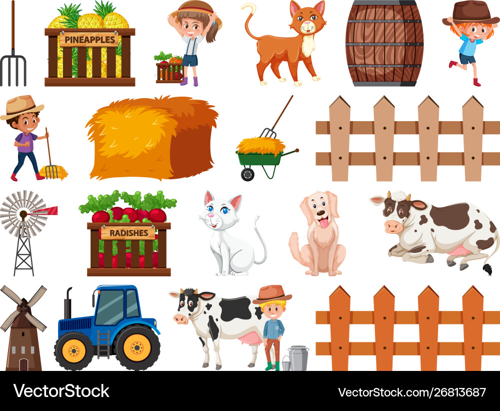 Large set isolated farm objects Large set isolated farm objects vector image