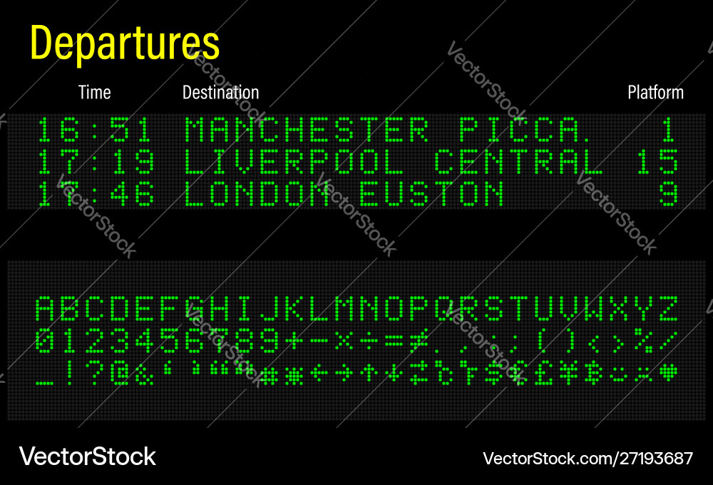 Led digital font letters numbers and symbols Vector Image