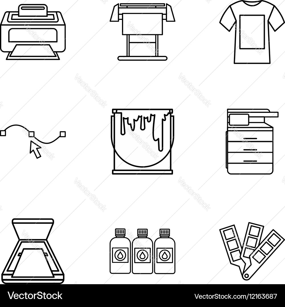 Printing in polygraphy icons set outline style vector image