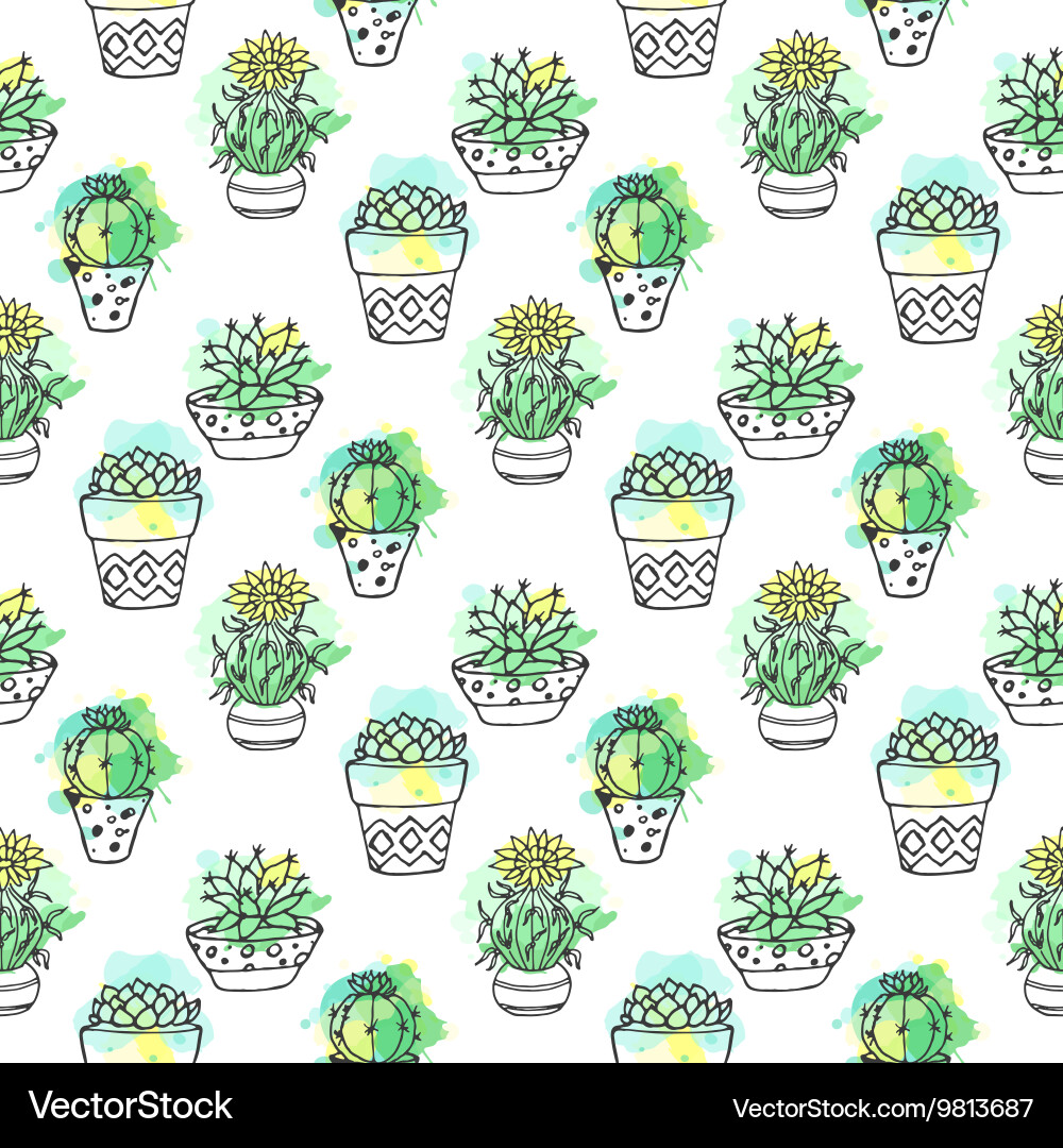 Seamless pattern with cactus colorful Vector Image