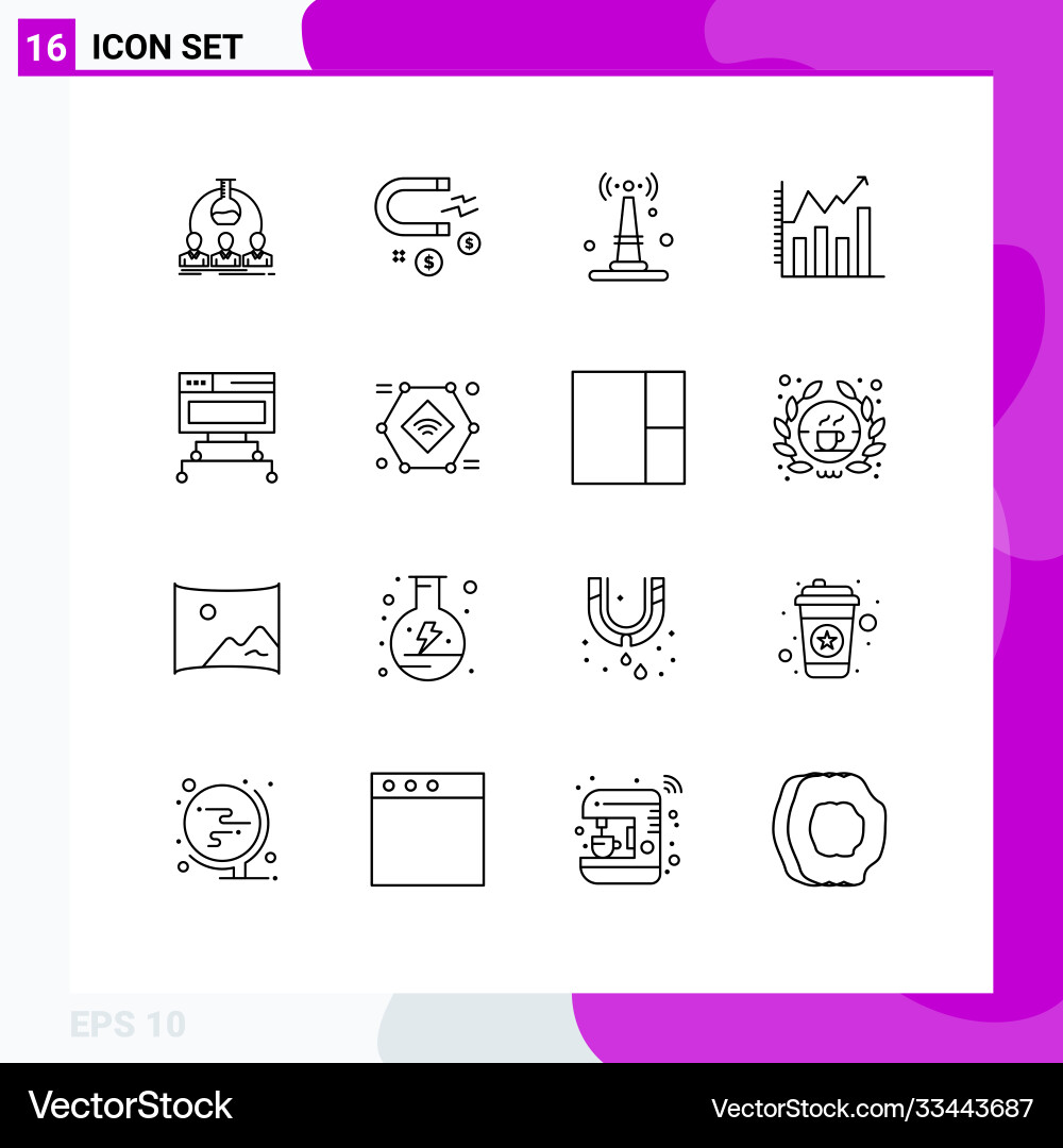 Set 16 outlines on grid for computer analytics Vector Image