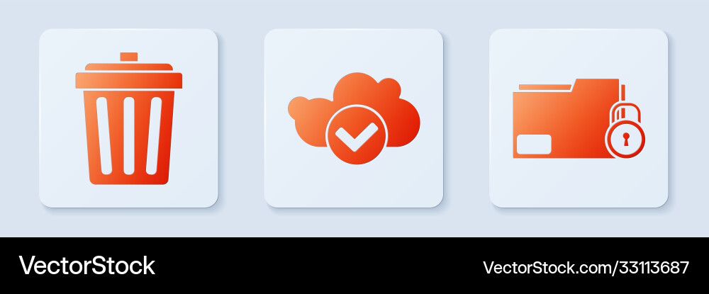 Set cloud with check mark trash can and folder Set cloud with check mark trash can and folder vector image