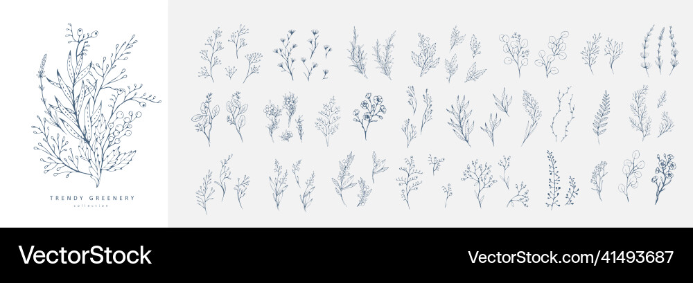 Trendy Blumenzweig und minimalistische Blumen Trendy Blumenzweig und minimalistische Blumen vektorbild