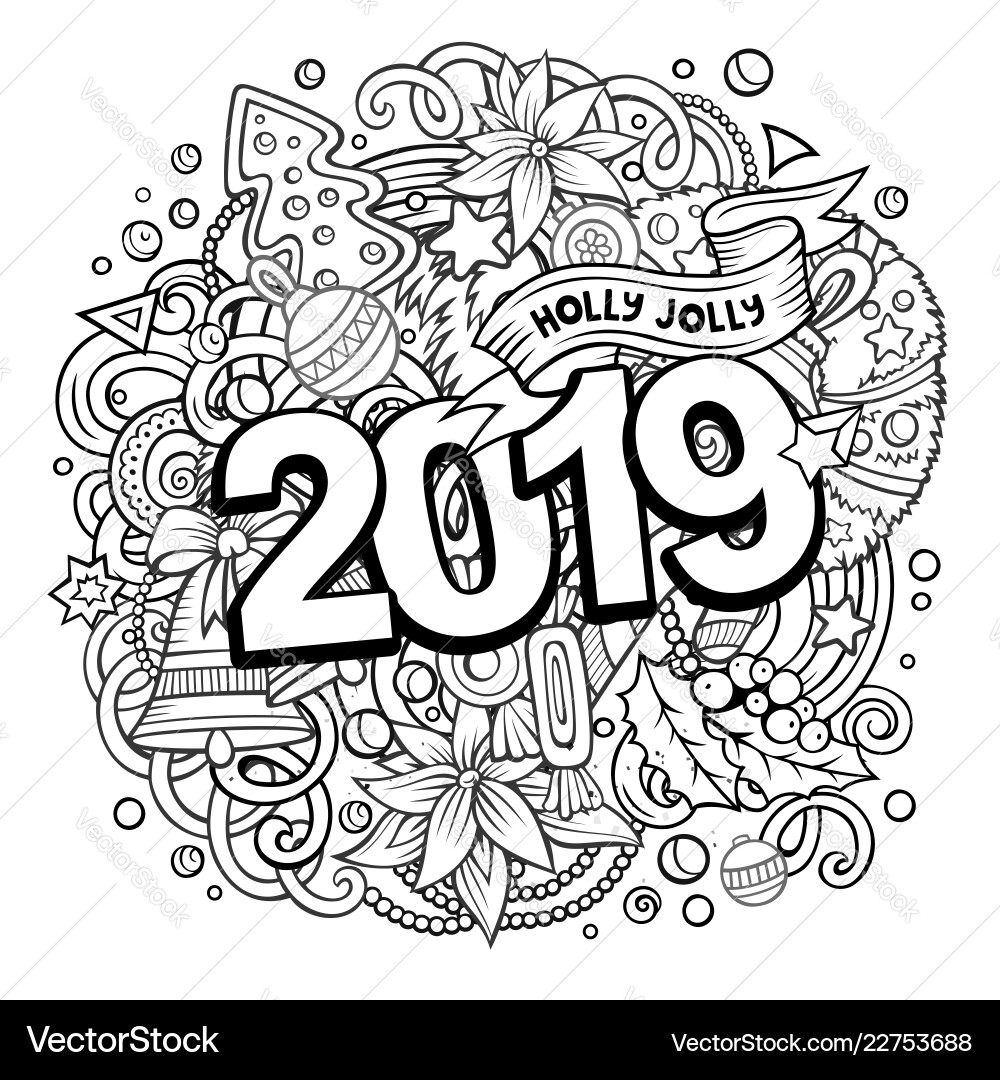 2019 doodles new year objects 2019 doodles new year objects vector image