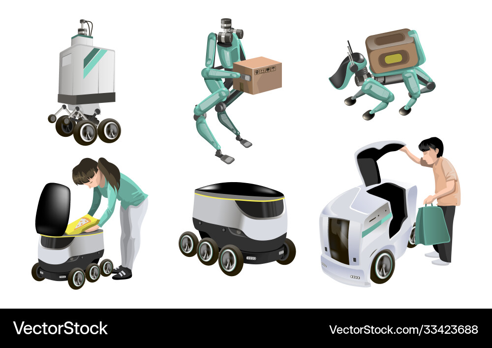 Collection with modern robots delivery methods Collection with modern robots delivery methods Vector Image