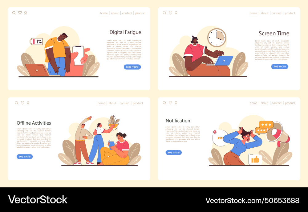 Digital detox web or landing set characters Vector Image