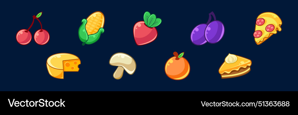 Food game interface icon and element set Food game interface icon and element set vector image