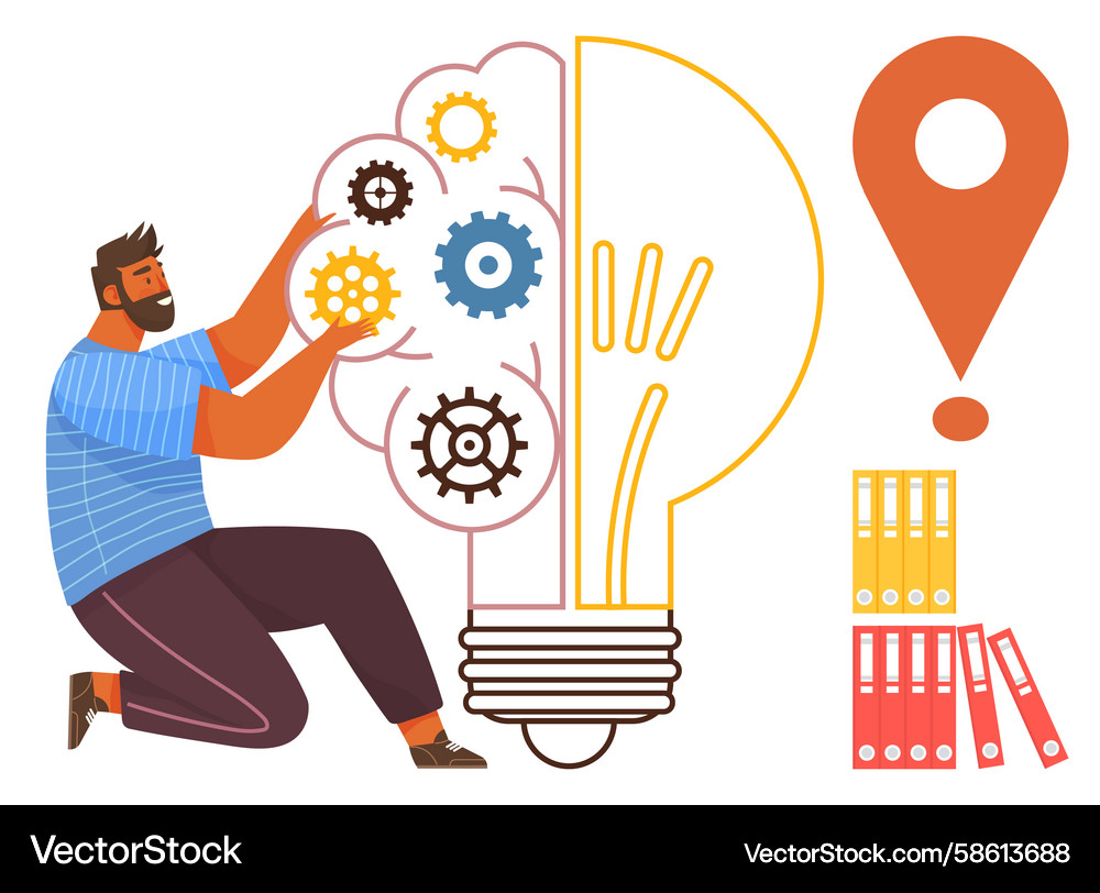 Gears in Lightbulb: Innovation & Strategy Vector Image