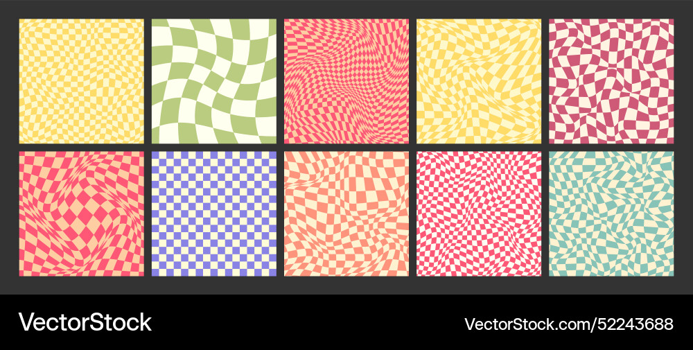 Groovy checkered pattern colorful distorted tiled Groovy checkered pattern colorful distorted tiled vector image