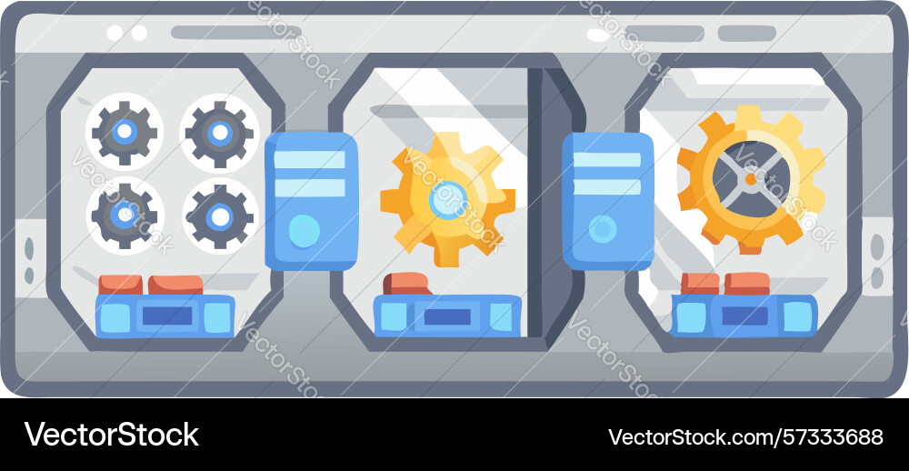 Multi-screen display with gears and icons design vector image