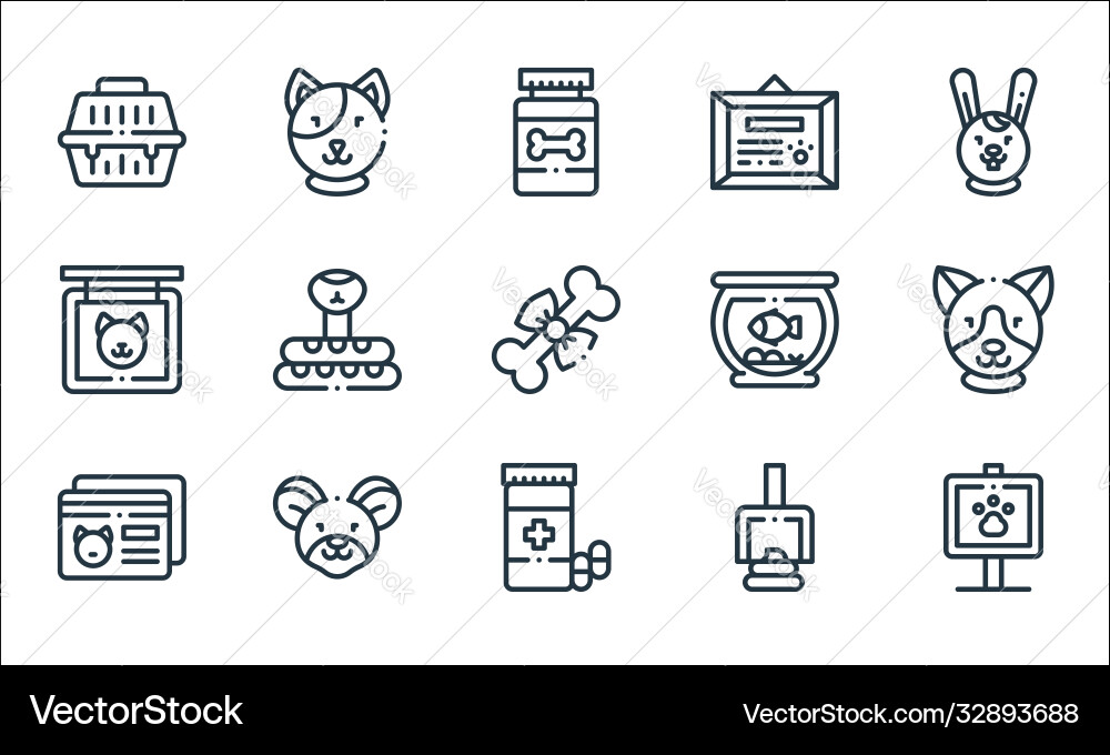 Pets line icons linear set quality Pets line icons linear set quality vector image