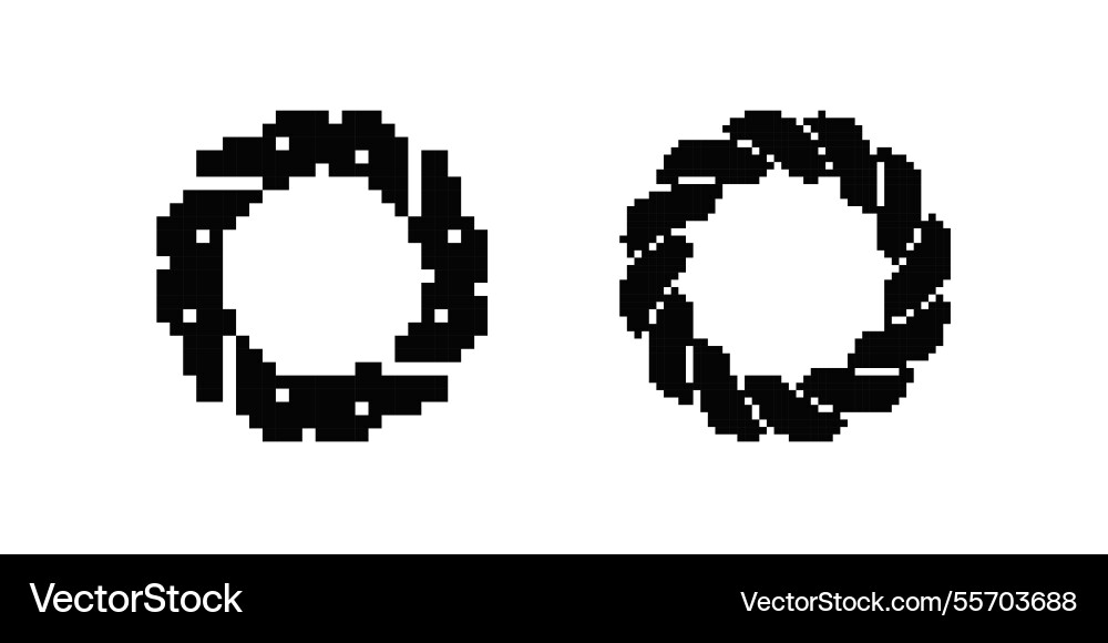 Pixel art of two circular patterns featuring vector image
