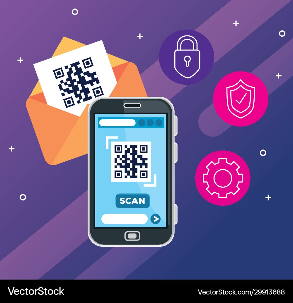 Scan code qr with smartphone and icons vector image