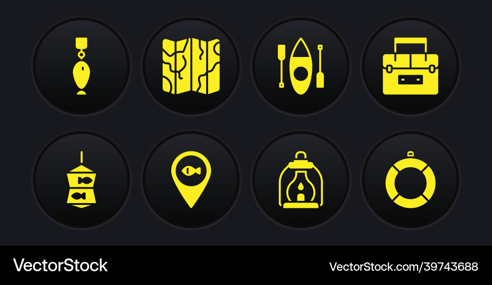 Set fishing net with fish case container Vector Image