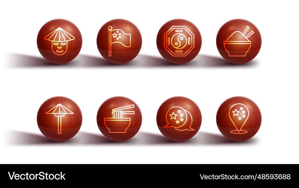Set line chinese man japanese umbrella from Set line chinese man japanese umbrella from vector image