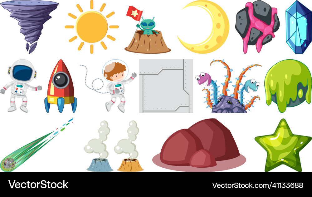 Set of isolated fantasy space objects Set of isolated fantasy space objects vector image