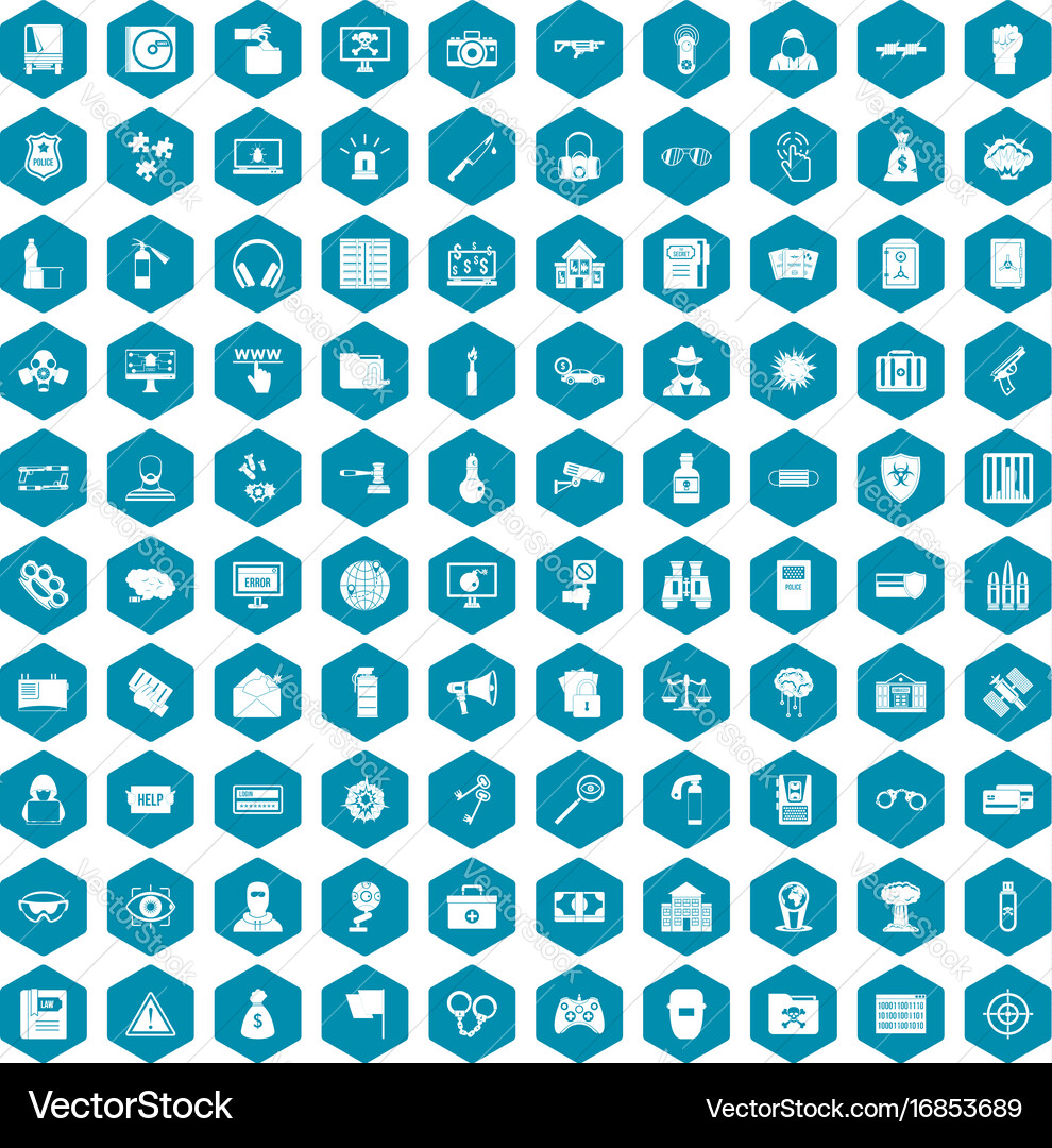 100 Hacking Icon Set vector image