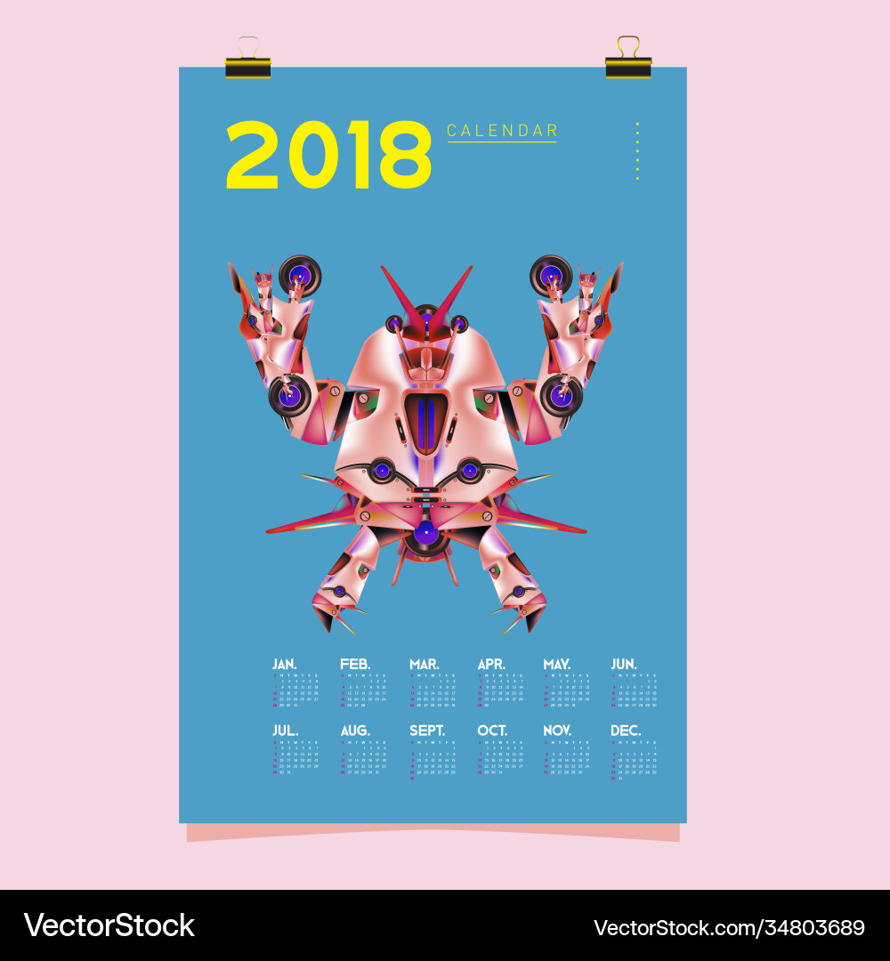 2018 calendar design template 3d realistic robot Vector Image