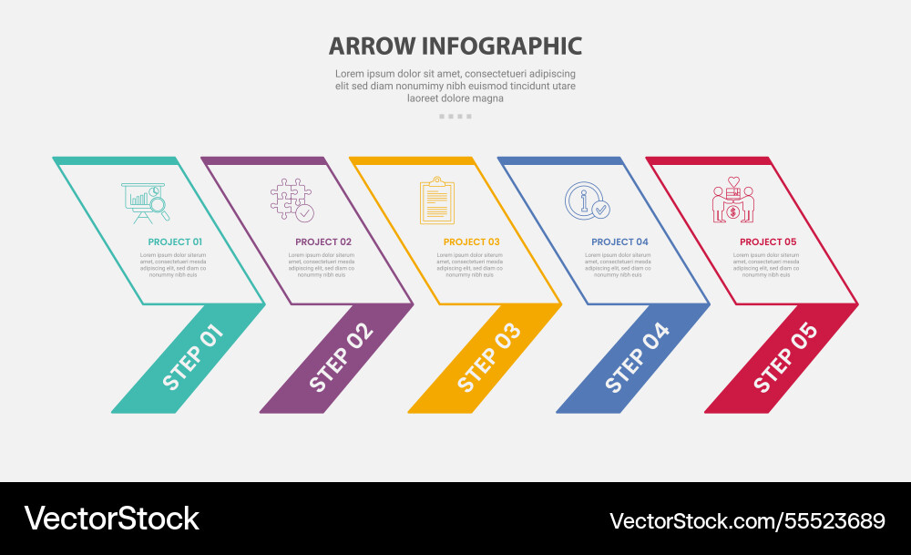 Arrow base infographic outline style with 5 point Arrow base infographic outline style with 5 point vector image