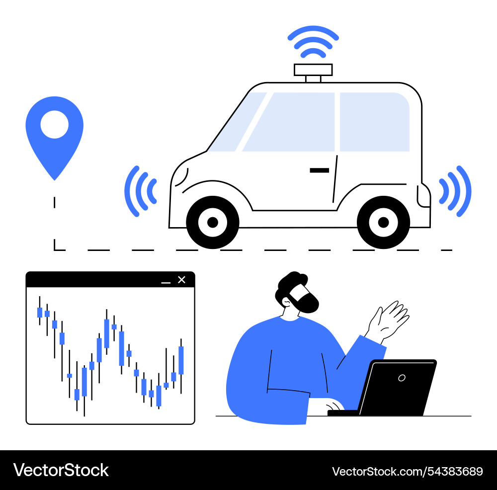 Autonomous car with a data chart and person using Vector Image