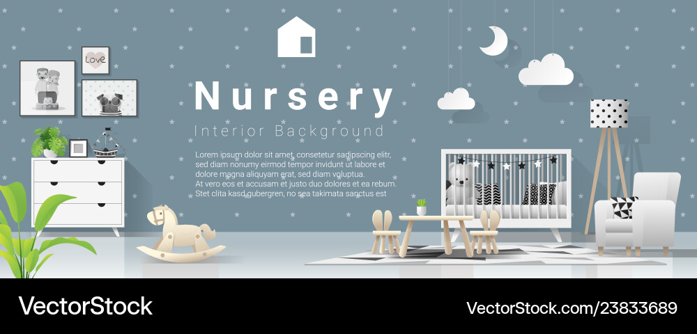 Interior background with modern baby bedroom Interior background with modern baby bedroom vector image