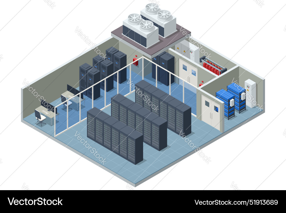 Isometric network computing technologies digital Isometric network computing technologies digital vector image